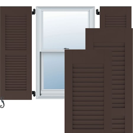 15W X 58H Americraft Two Equal Louver Exterior Real Wood Shutters, Raisin Brown